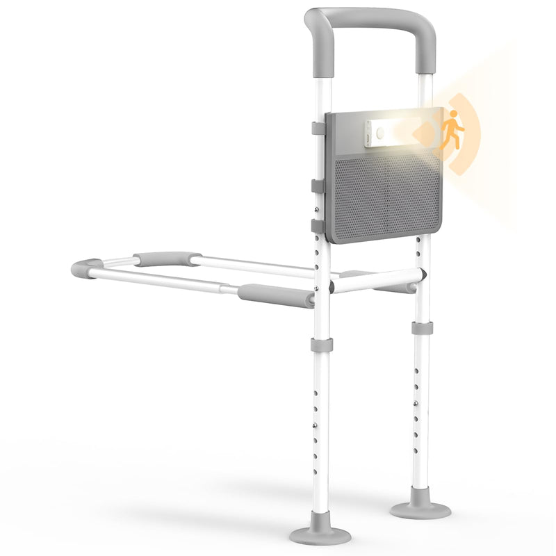 Bed Rails Elderly Adults Safety, Bedside Assist Grab Bar Handrails for Seniors with Motion Sensor Light & Pouch, Adjustable Bed Cane Portable Handle Railing, Fit King Queen Full Twin Bed