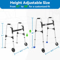 Folding Walker with 2 Skis and 5" Wheels, Lightweight Walkers for Seniors and Adults, Supports Up to 350 Pounds, Adjustable Height, Compact Standard Walker, Black