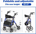 Foldable Rollator Walkers with Seat for Seniors, 350 lb Capacity, 8'' Big Wheels, 6-Position Height, Premium Hybrid Rolling Walker - Aluminum and Carbon Steel