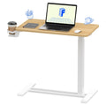 FLEXISPOT H7 Adjustable Overbed Bedside Table with Wheels Pneumatic Mobile Standing Desk Laptop Desk Rolling Computer Cart Movable Overbed Table Hospital Home Use(27.6" W x 15.7" D, White)