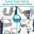 Vive Rolling Commode & Shower Chair with Wheels - 3 in 1 Transport Wheelchair for Inside Bathroom & Bedside - for Disabled Adults, Elderly, Seniors & Handicap