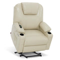 MCombo Electric Power Lift Recliner Chair Sofa with Massage and Heat for Elderly, 3 Positions, 2 Side Pockets, and Cup Holders, USB Ports, Faux Leather 7040 (Light Brown, Medium)