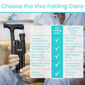 Vive Folding Cane - Foldable Walking Cane for Men, Women - Fold-up, Collapsible, Lightweight, Adjustable, Portable Hand Walking Stick - Balancing Mobility Aid - Comfortable Ergonomic Handle