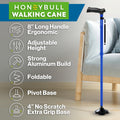 HONEYBULL Walking Cane for Men & Women - Foldable, Adjustable, Collapsible, Free Standing Cane, Pivot Tip, Heavy Duty | Walking Sticks, Folding Canes for Seniors & Adults (Black, Pivot Cane)