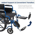 Drive Medical BLS18FBD-ELR Blue Streak Lightweight Wheelchair with Swing-Away Elevating Leg Rests and Flip-Back Arms