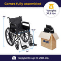 Drive Medical SSP118FA-SF Silver Sport 1 Folding Transport Wheelchair with Full Arms and Removable Swing-Away Footrest, Black