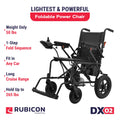 Rubicon DX02- Lightweight (Only 40lbs) Foldable Electric Wheelchair for Seniors - 12 mi Long Cruise Range with 500W Powerful Motor - Airline Approved with Detachable Battery (Model3)