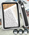Magnifying Glass with Light, Rechargeable 5X Large Page Magnifier for Reading, Folding Handheld Dimmable, LED Lighted Rectangle Magnifier for Reading Book Small Print for Seniors Low Vision