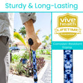 Vive Folding Cane - Foldable Walking Cane for Men, Women - Fold-up, Collapsible, Lightweight, Adjustable, Portable Hand Walking Stick - Balancing Mobility Aid - Comfortable Ergonomic Handle