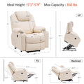 MCombo Electric Power Lift Recliner Chair Sofa with Massage and Heat for Elderly, 3 Positions, 2 Side Pockets, and Cup Holders, USB Ports, Faux Leather 7040 (Light Brown, Medium)