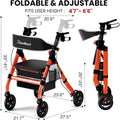 Foldable Rollator Walkers with Seat for Seniors, 450 lb Capacity, 8" Wheels, 18" Big Seat, 6-Position Adjustable Height, Heavy-Duty Aluminum Rolling Walker