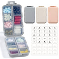 3 Pack 14 Grids Travel Pill Organizer Box with 415-Pcs Medicine Name Labels - Pocket Daily Pharmacy Case Container Kit - Travel Medication Holder Dispenser for Fish Oil Vitamin Supplement Storage