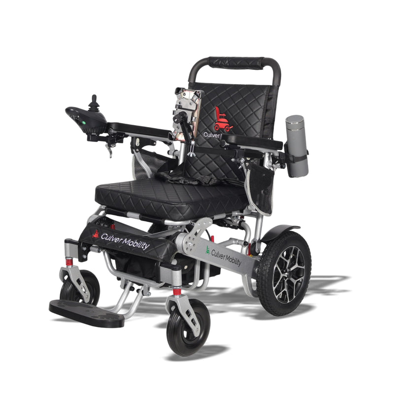 Culver Mobility Wolf Electric Wheelchair for Adults – Lightweight, Foldable, All-Terrain Power Wheelchair XL with Remote Control. Gift: Travel Bag, Cup Holder & Phone Holder (Black).
