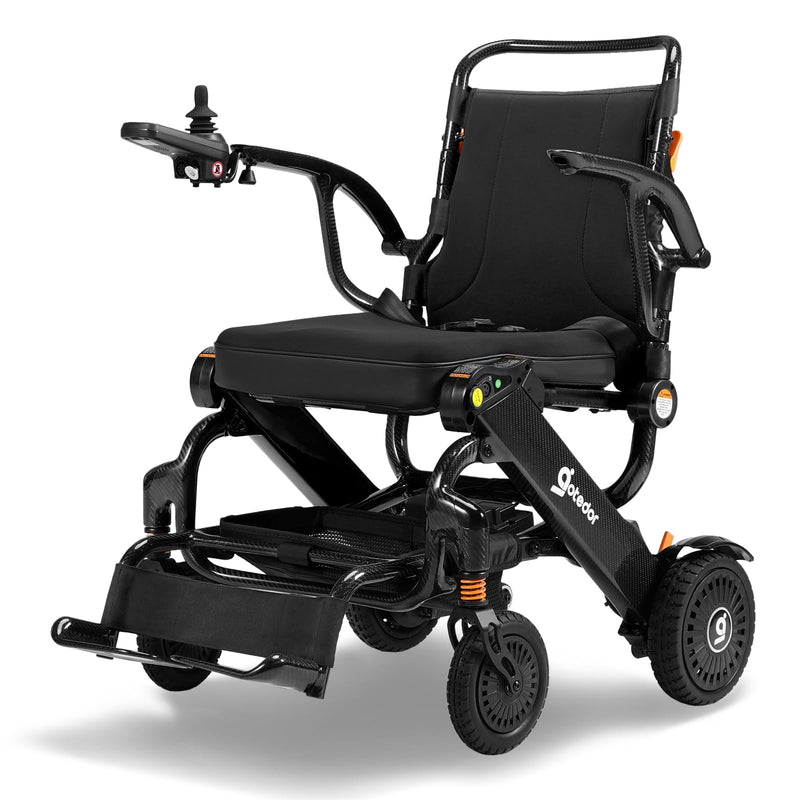 Aotedor Electric Wheelchairs for Adults Seniors,100% Full Carbon Fiber 35 lbs Lightweight Foldable All Terrain Motorized Power Wheelchair 22 Miles Travel Range with 2 Packs Batteries Airline Approved