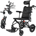 Super Lightweight Portable Transit Travel Wheelchair, Upgraded Folding Transport Wheelchairs (Weight 26.7lbs) for Adults and Seniors, Come with Telescopic Handle and Travel Bag