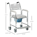 HOMCOM 3-in-1 Shower Commode Wheelchair, FSA/HSA Eligible Transport Beside Commode Chair, Waterproof Rolling Over Toilet Chair 330 lbs. Weight Capacity with Padded Seat, White