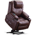 MCombo Electric Power Lift Recliner Chair Sofa with Massage and Heat for Elderly, 3 Positions, 2 Side Pockets, and Cup Holders, USB Ports, Faux Leather 7040 (Light Brown, Medium)