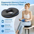 Donut Pillow Seat Cushion - Memory Foam Cooling Gel Lifting Cushion for Office & Home Chair, – Doctor Recommended Office Chair Cushion, Car Seat Cushion – Cushions for Back (Black)