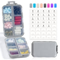 3 Pack 14 Grids Travel Pill Organizer Box with 415-Pcs Medicine Name Labels - Pocket Daily Pharmacy Case Container Kit - Travel Medication Holder Dispenser for Fish Oil Vitamin Supplement Storage