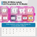 3 Pack 14 Grids Travel Pill Organizer Box with 415-Pcs Medicine Name Labels - Pocket Daily Pharmacy Case Container Kit - Travel Medication Holder Dispenser for Fish Oil Vitamin Supplement Storage