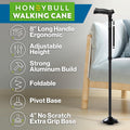 HONEYBULL Walking Cane for Men & Women - Foldable, Adjustable, Collapsible, Free Standing Cane, Pivot Tip, Heavy Duty | Walking Sticks, Folding Canes for Seniors & Adults (Black, Pivot Cane)