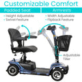 Vive 4 Wheel Mobility Scooter - Electric Powered Wheelchair Device - Compact Heavy Duty Mobile for Travel, Adults, Elderly - Long Range Power Extended Battery with Charger & Basket