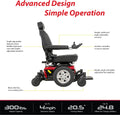 Pride Mobility Jazzy 600 ES Group 2 Power Chair, Nylon, Red, Mid Wheel Drive Power Chair for Adults, 300 lbs. WC, Up to 4 MPH, 24.8 Miles Range Per Charge
