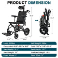 Super Lightweight Portable Transit Travel Wheelchair, Upgraded Folding Transport Wheelchairs (Weight 26.7lbs) for Adults and Seniors, Come with Telescopic Handle and Travel Bag