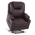 MCombo Electric Power Lift Recliner Chair Sofa with Massage and Heat for Elderly, 3 Positions, 2 Side Pockets, and Cup Holders, USB Ports, Faux Leather 7040 (Light Brown, Medium)