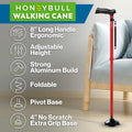 HONEYBULL Walking Cane for Men & Women - Foldable, Adjustable, Collapsible, Free Standing Cane, Pivot Tip, Heavy Duty | Walking Sticks, Folding Canes for Seniors & Adults (Black, Pivot Cane)