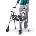 Stander Wonder Walker Plus, Lightweight Folding Mobility Aid for Adults, Seniors, and Elderly, Collapsible Travel EZ Fold-N-Go with Wheels, Glides, & Basket, Black Walnut
