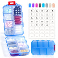 3 Pack 14 Grids Travel Pill Organizer Box with 415-Pcs Medicine Name Labels - Pocket Daily Pharmacy Case Container Kit - Travel Medication Holder Dispenser for Fish Oil Vitamin Supplement Storage
