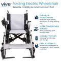 Vive Folding Electric Wheelchair - Foldable Wheel Chair, Narrow Power Scooter, Heavy Duty, TSA Approved - Compact Size for Seniors Adults - Battery Portable, Folds, Shock-Absorbing (16 x 30 x 28.5)