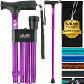 Vive Folding Cane - Foldable Walking Cane for Men, Women - Fold-up, Collapsible, Lightweight, Adjustable, Portable Hand Walking Stick - Balancing Mobility Aid - Comfortable Ergonomic Handle