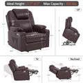 MCombo Electric Power Lift Recliner Chair Sofa with Massage and Heat for Elderly, 3 Positions, 2 Side Pockets, and Cup Holders, USB Ports, Faux Leather 7040 (Light Brown, Medium)