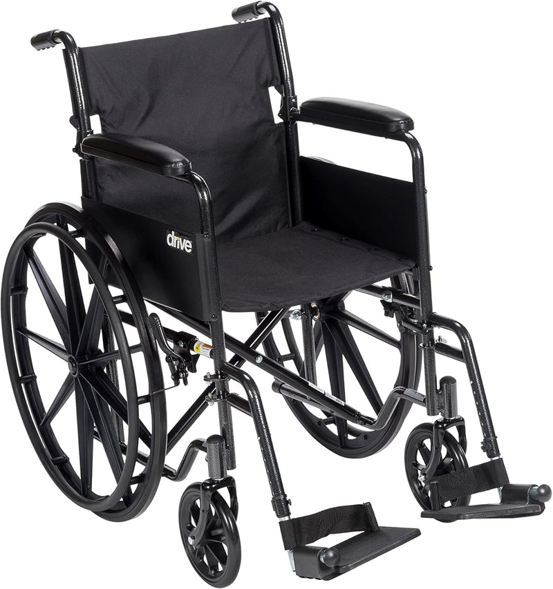 Drive Medical SSP118FA-SF Silver Sport 1 Folding Transport Wheelchair with Full Arms and Removable Swing-Away Footrest, Black