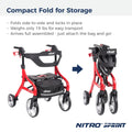 Drive Medical Nitro Sprint Foldable Rollator Walker with Seat, Standard Height Lightweight Large Wheels, Folding Rolling Walker, Red 1 Count 19 pounds
