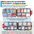 3 Pack 14 Grids Travel Pill Organizer Box with 415-Pcs Medicine Name Labels - Pocket Daily Pharmacy Case Container Kit - Travel Medication Holder Dispenser for Fish Oil Vitamin Supplement Storage