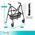 Stander Wonder Walker Plus, Lightweight Folding Mobility Aid for Adults, Seniors, and Elderly, Collapsible Travel EZ Fold-N-Go with Wheels, Glides, & Basket, Black Walnut