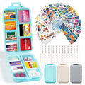 3 Pack 14 Grids Travel Pill Organizer Box with 415-Pcs Medicine Name Labels - Pocket Daily Pharmacy Case Container Kit - Travel Medication Holder Dispenser for Fish Oil Vitamin Supplement Storage