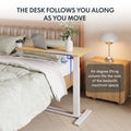 FLEXISPOT H7 Adjustable Overbed Bedside Table with Wheels Pneumatic Mobile Standing Desk Laptop Desk Rolling Computer Cart Movable Overbed Table Hospital Home Use(27.6" W x 15.7" D, White)