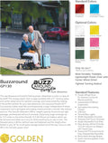 Golden Technologies Buzzaround CarryOn Power Electric Wheelchair - 21" Turning Radius - Folds to 10" - 46 LBS Base - Red/Blue Shrouds Included - GP130