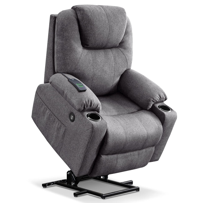 MCombo Power Lift Recliner Chair for Elderly, Lift Chair with Heat and Massage, FSC Certified, USB&Type C Ports, Cup Holders, Fabric 7040 (Medium, Gray)