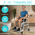 Vive Rolling Commode & Shower Chair with Wheels - 3 in 1 Transport Wheelchair for Inside Bathroom & Bedside - for Disabled Adults, Elderly, Seniors & Handicap