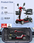 MIHAYO 4 Wheel Mobility Scooter for Seniors&Adults- 25 Miles Range, Foldable Powered Electric Wheelchair Device w/600WH Battery,Only 8 lb Weight, Dual Basket, 300 lb Capacity, Compact,Red