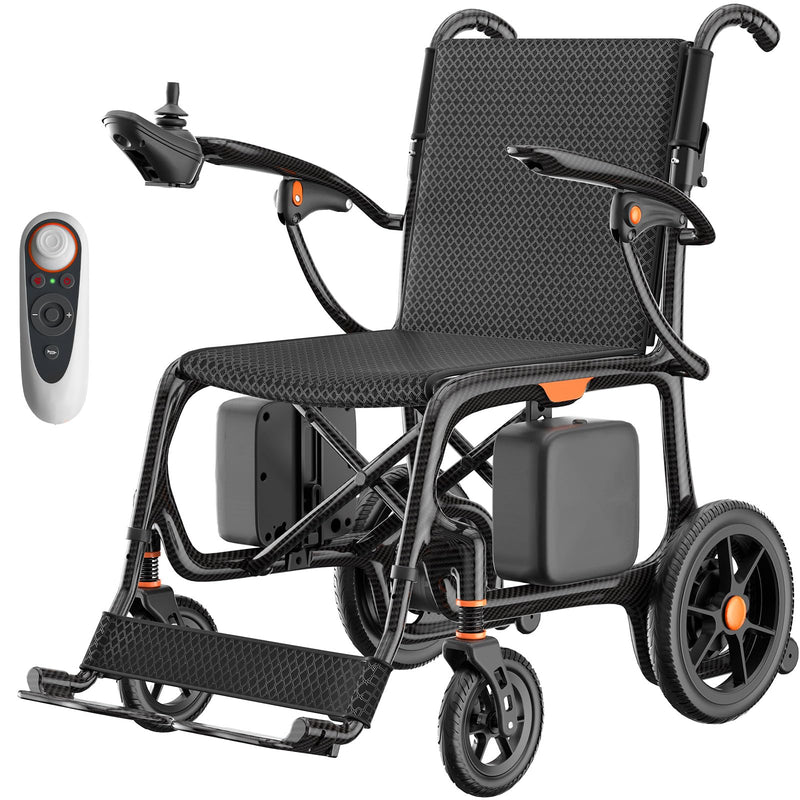 28lbs Ultralight 28 Miles Long Range 100% Carbon Fiber Travel Electric Wheelchairs for Adults, FreeWink Foldable Portable Electric Wheelchairs with 2 Lithium Batteries for All Terrain Airline Approved