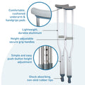 BodyMed Aluminum Crutches for Adults and Children – Pair of Lightweight, Height Adjustable Crutches – Includes Padded Underarm Cushions, Hand Grips, & Rubber Tips – Max. Weight Capacity 300 lb.