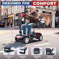 Metro Mobility 4 Wheel Powered Mobility Scooters, 300 lbs Capacity Mobility Scooters for Adults, Folding Mobility Scooter Lightweight, Electric Scooters for Seniors 10 Miles Range LED Light Red