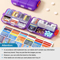 3 Pack 14 Grids Travel Pill Organizer Box with 415-Pcs Medicine Name Labels - Pocket Daily Pharmacy Case Container Kit - Travel Medication Holder Dispenser for Fish Oil Vitamin Supplement Storage