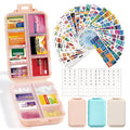 3 Pack 14 Grids Travel Pill Organizer Box with 415-Pcs Medicine Name Labels - Pocket Daily Pharmacy Case Container Kit - Travel Medication Holder Dispenser for Fish Oil Vitamin Supplement Storage